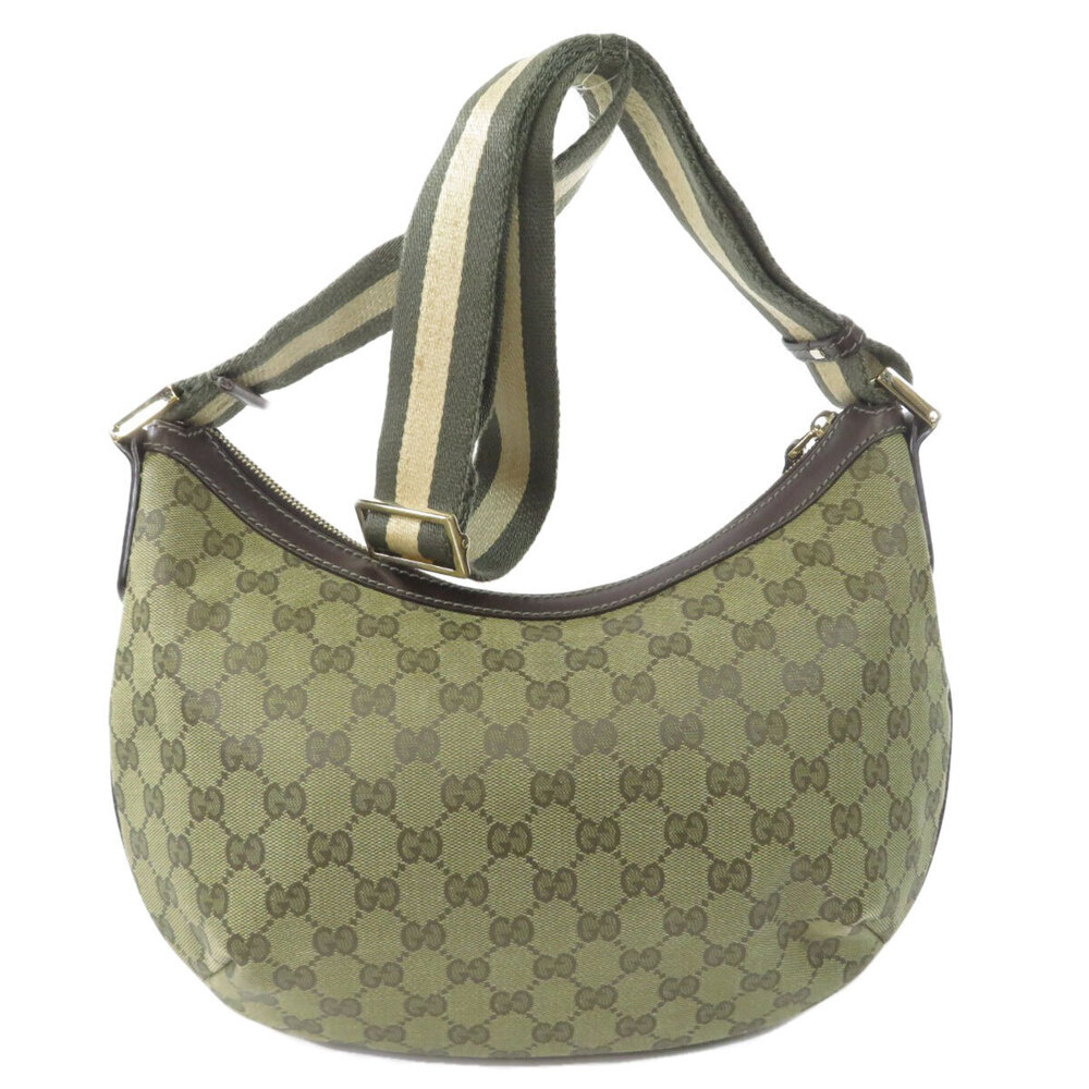 Gucci Leather Canvas Shoulder Bag GG Black